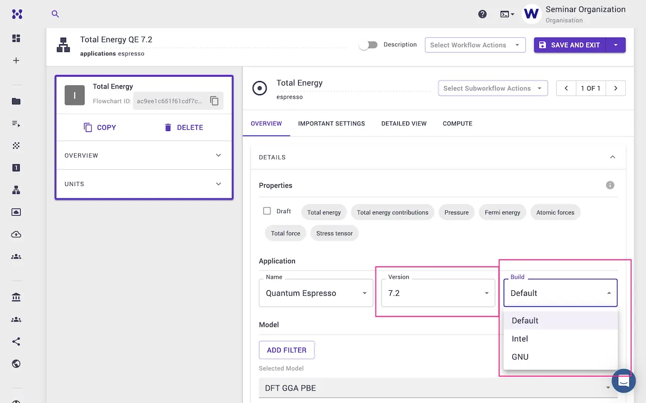 Select application version and build